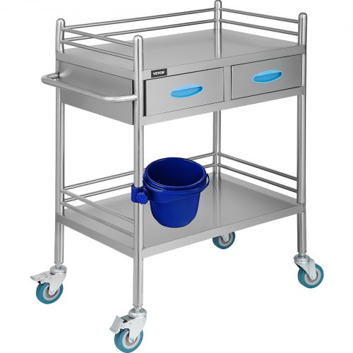 VEVOR Chariot de Laboratoire Inox, Service Table Roulante Desserte 2 Plateaux 2 étages 2 Tiroirs en