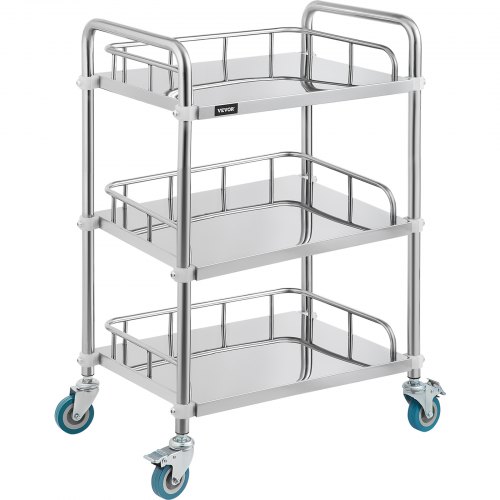 VEVOR Chariot de Laboratoire à 3 étages,Chariot de Service 85*66*39cm,Chariot professionnel en Acier Inoxydable avec roulette utilisé dans le Salon Beauté,l'hôpital,le restaurant et le Laboratoire