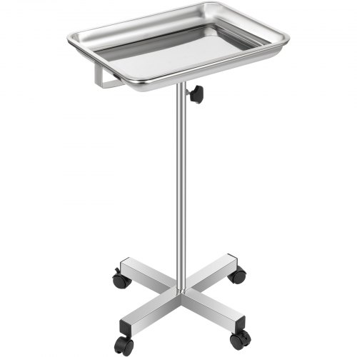 VEVOR Table de Mayo, 82-130cm Chariot de Coiffure Réglable en Hauteur, Plateau Médical 45x35x4.8cm Assistant Muet Inox, 4 Roues Pivotantes Table à Instruments sur Roulettes, Clinique Salon de Tatouage