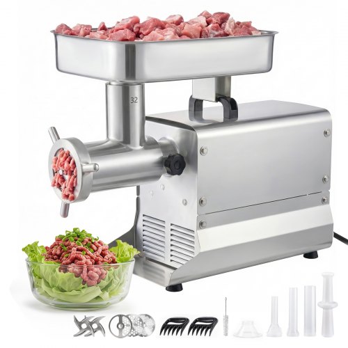 

VEVOR Hachoir à Viande Électrique Professionnel, Machine à Hacher la Viande Capacité 9,5 kg/min, pour Steak Haché Tartare Farce Saucisses Boucherie Restaurant, 1100 W, avec 3 Plaques et 3 Entonnoirs