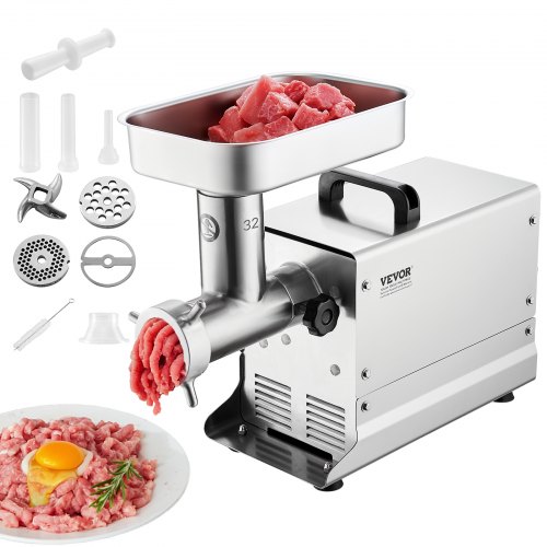 

VEVOR Hachoir à Viande Électrique Commercial Capacité 9,5 kg/min, Hachoir Électrique de Comptoir, Poussoir à Saucisses avec Lame et Plaque de Broyage, en Acier Inoxydable, pour Cuisine et Restaurant