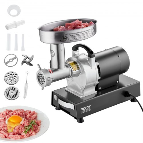 

VEVOR Hachoir à Viande Électrique Capacité 4,1 kg/min, Hachoir Électrique Commercial de Comptoir, Poussoir à Saucisses en Acier Inoxydable, avec Lame et Plaque de Broyage, pour Cuisine et Restaurant