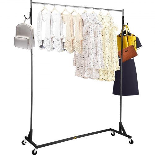 VEVOR Portant à Vêtements en Z Acier et Inox Noir Porte-Vêtements à Base en Z Charge 136 kg Porte-Manteau avec Roulette Verrouillable Hauteur Réglable 91-215 cm 2 Crochets Vestiaire Chambre à Coucher