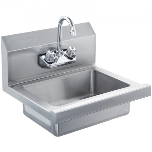 

VEVOR Lave-Mains avec Robinet et Dosseret Lavabo Mural ou Encastré 432 x 381 x 330 mm Évier en Acier Inoxydable sans Fuite Vasque à Encastrer pour Restaurant Salle de Bain Toilette Cuisine Bar Garage