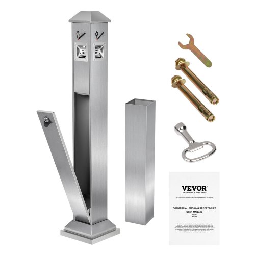 

VEVOR Cendrier Urbain Carré en Inox, Poubelle à Mégots de Cigarettes sur Pied, Dispositif de Collecte des Mégots avec 4 Ouvertures d'Élimination et Couvercle Supérieur, pour Jardin Restaurant Hôtel Bar