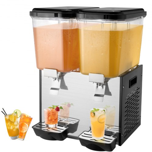 

VEVOR Distributeur de Boissons Commercial 2 Réservoirs de 18 L, Fontaine à Eau 370 W, Distribution de Jus Limonade Thé Glacé, Température de Refroidissement 7-12 ℃, pour Restaurant, Hôtel, Café