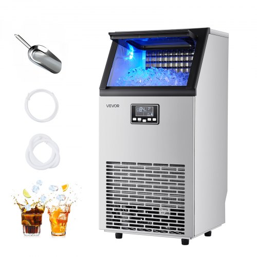 

VEVOR Machine à Glaçons Commerciale 45 kg/24 h, Appareil de Préparation de Glaçons avec Capacité de Stockage de 13 kg, 45 Cubes par Cycle, avec Écran LED et Nettoyage Automatique, Restaurant Bar