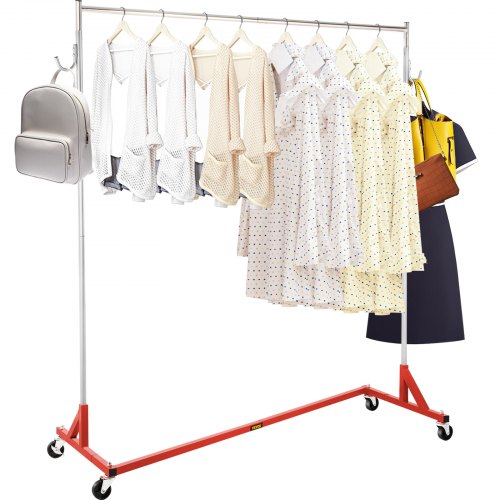 VEVOR Portant à Vêtements en Z Acier et Inox Porte-Vêtements à Base en Z avec 4 Roulettes Porte-Manteau Hauteur Réglable 95-160 cm Charge 136 kg 2 Crochets Rangement Vestiaire Chambre à Coucher Rouge