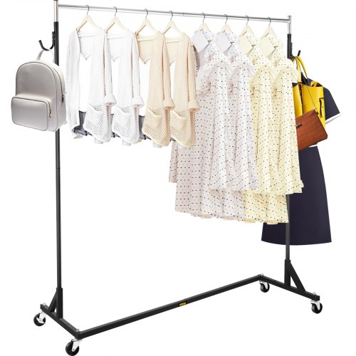 VEVOR Portant à Vêtements en Z Acier et Inox Porte-Vêtements à Base en Z avec 4 Roulettes Porte-Manteau Hauteur Réglable 95-160 cm Charge 136 kg 2 Crochets Rangement Vestiaire Chambre à Coucher Noir