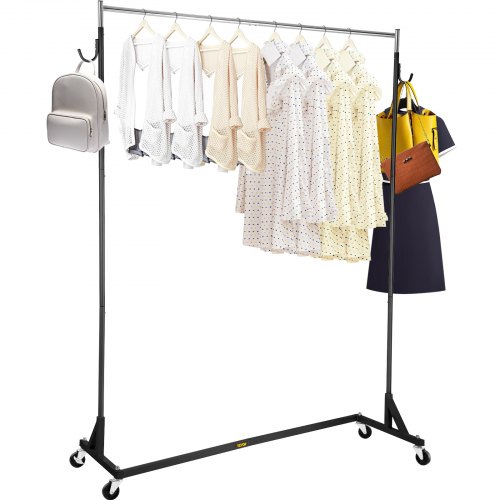VEVOR Portant à Vêtements en Z Acier et INOX Porte-Vêtements à Base en Z avec 4 roulettes Porte-Manteau Hauteur Réglable 104-180 cm Charge 136 kg 2 Crochets Rangement Vestiaire Chambre à Coucher Noir