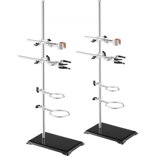 

VEVOR Support de Laboratoire, 2 Ensembles de Supports de Cornue de Laboratoire, en Acier, Tige de 60 cm et Base en Fonte de 21x13,5 cm, avec Pinces pour Flacons, Burettes et Pinces Croisées Médecine