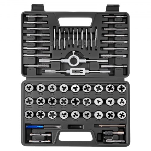 

VEVOR Coffret de Tarauds et Filières, 60 Pcs, Kit de Taraudage et Filetage Métriques M3 à M12 et Tailles SAE, Filetage à Pas Gros et Fin, Tourne-à-gauche, Mallette de Rangement et Accessoires Complets