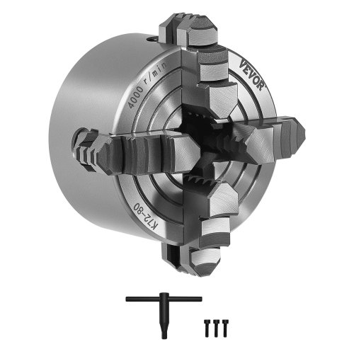 

VEVOR Mandrin de Tour à 4 Mâchoires, 80 mm, Mandrin 4 Mors Plage de Serrage 5-80 mm, Mors Réversibles, en Fonte HT300, avec Vis de Fixation Clé en T, Interne et Externe, pour Tours à Bois et Métal