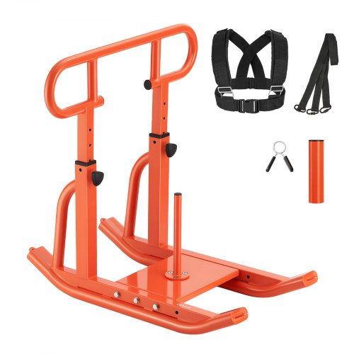 

VEVOR Traîneau de Puissance en Acier, Équipement d'Entraînement de Force, Vitesse et Explosivité avec Poignée Réglable en Hauteur, Poussée et Traction, Compatible avec Disques de 2,5 et 5 cm, Orange