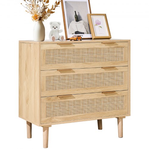 

VEVOR Commode en rotin naturel meuble de rangement avec 3 tiroirs pour chambre