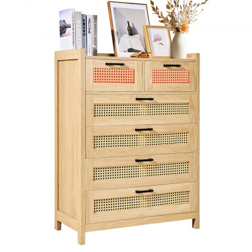 

VEVOR Commode en rotin naturel meuble de rangement 5 tiroirs pour chambre salon