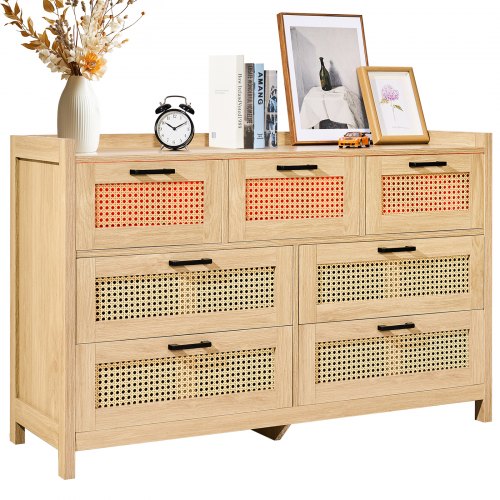 

VEVOR Commode en rotin naturel meuble de rangement 7 tiroirs pour chambre salon