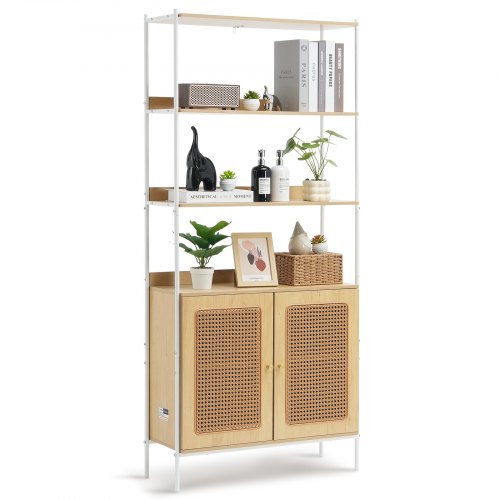 

VEVOR Bibliothèque en rotin, étagère de salle de bain avec 2 portes, étagère de rangement ouverte rectangulaire pour présentoir, support pour plantes à fleurs autonome, pour cuisine, maison, naturel