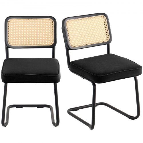 

VEVOR Chaises en rotin, lot de 2, chaises de salle à manger modernes du milieu du siècle, chaise d'appoint en velours tapissée avec dossier en rotin, chaise rétro pour salon, chambre, bureau, noir