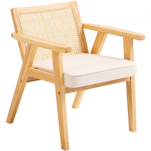 

VEVOR Chaise en rotin, 1 pièce, chaise de salle à manger moderne du milieu du siècle avec accoudoirs, chaise rembourrée avec dossier en rotin, chaise rétro en rotin pour salon, chambre, bureau, beige