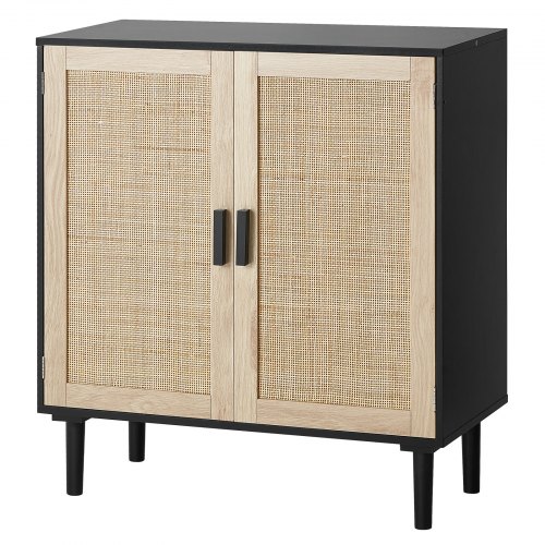 

VEVOR Armoire en rotin 80 x 37,5 x 88 cm, armoire de rangement en rotin avec 2 portes magnétiques et étagères réglables, commode en rotin polyvalente, buffet pour couloir, entrée, salon, cuisine, noir
