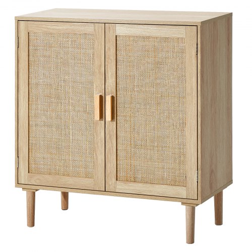 

VEVOR Armoire en rotin 80 x 37,5 x 88 cm, armoire de rangement en rotin avec 2 portes magnétiques et étagères réglables, commode en rotin polyvalente, buffet pour couloir, entrée, cuisine, naturel