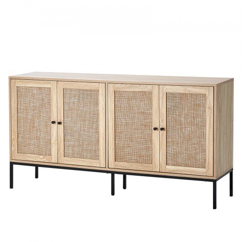 

VEVOR Armoire de rangement en rotin avec 4 portes et étagères réglables naturel