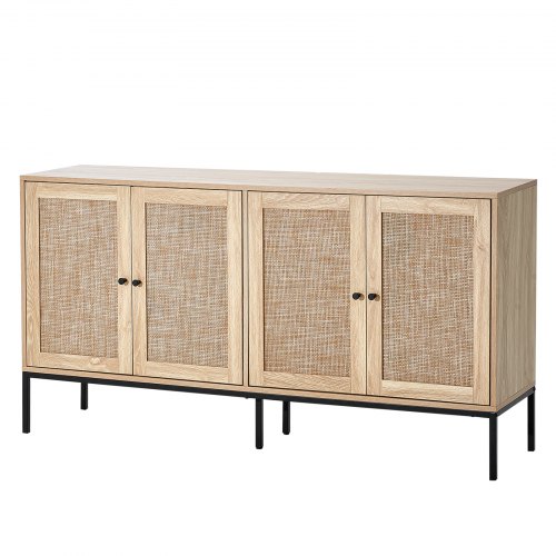 

VEVOR Armoire en rotin 150 x 36 x 80 cm, armoire de rangement en rotin avec 4 portes magnétiques et étagères réglables, commode en rotin polyvalente, buffet pour couloir, entrée, cuisine, naturel