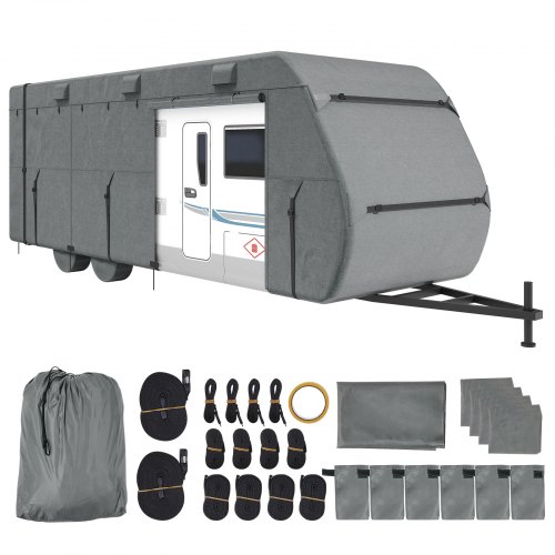 

VEVOR Bâche de protection camping-car, 8,5-9,5 m, housse caravane en Oxford 300D durable, classe A résistant à l'eau, au vent et aux déchirures, avec sac de rangement, kit de réparation et sangles