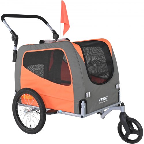 Comparer les prix de VEVOR Remorque de Vélo Chien Pliable Charge 30 kg Poussette Animaux de Compagnie 2en1 Cadre Facile à Plier avec Roues à Dégagement Rapide, Coupleur de Vélo Universel, Réflecteurs, Drapeau, Orange/Gris