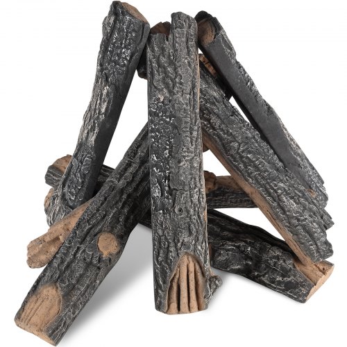 VEVOR Bûches de Cheminée en Céramique 8PCS Bois Céramique Décoratif pour Cheminées à Gaz Résistantes