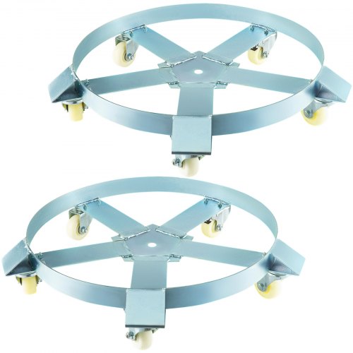 VEVOR Tambour Dolly Chariot à Tambour Robuste Universelles Dolly Drum en Acier au Carbone Table de Transfert avec Roulement de Roue roulettes Sangles Croisées Transporter (55 Gallons 2pcs, 5 Roues)