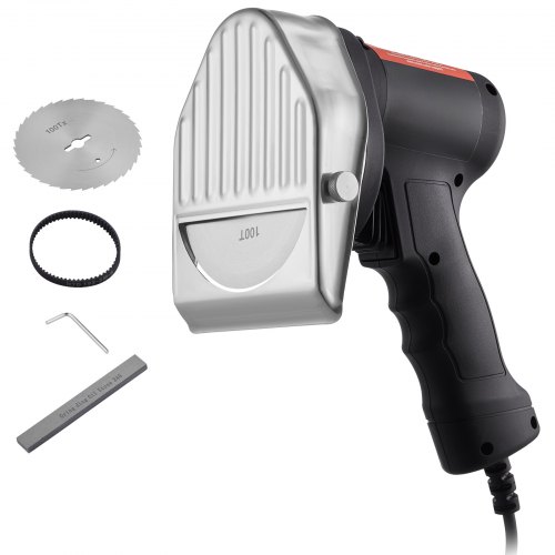 

VEVOR Couteau à Kebab Électrique 80 W, Trancheuse à Viande Turc Shawarma Döner Kebab Commerciale en Inox, avec 2 Lames Diamètre 100 mm, Épaisseur Réglable 0-8 mm, pour Restaurant, Snack-bar, Barbecue