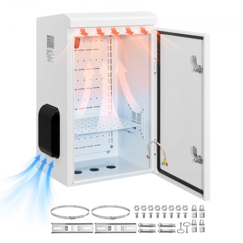 

VEVOR Coffret Électrique Étanche Extérieur IP65, Boitier Électrique Mural Acier Laminé à Froid, 40x30x60 cm, avec Thermostat, Ventilateur, Capot de Protection, Porte à Clés, Montage sur Mur ou Poteau