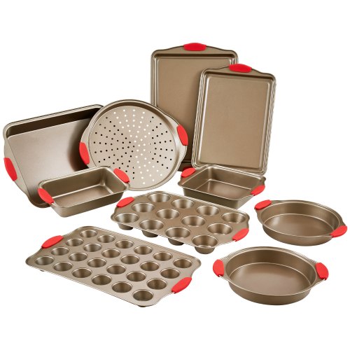 

VEVOR Moule à pâtisserie, lot de 10, moule à charnière antiadhésif en acier au carbone, plaque et plateau de cuisson empilable avec poignée en silicone, pour cuisson de biscuits, gâteaux, muffins, or