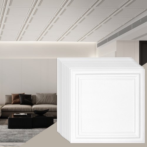 

VEVOR Dalles de plafond Lot de 16 Polystyrène 503 x 503 mm Installation Facile