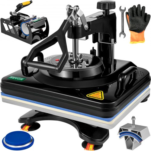 VEVOR Presse à Chaud 5 en 1 Presse de la Chaleur 30x38 Presse Textile Machine De Sublimation Transfert Affichage Numérique Heat Press pour Mug Tasse T-shirt Chauffage Double Tube