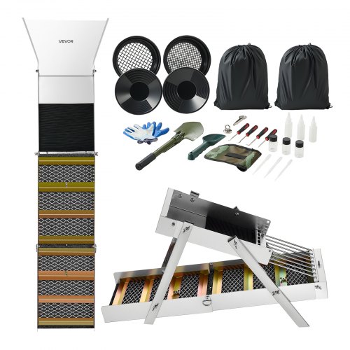 

VEVOR Rampe d'Orpaillage Pliante 127 cm, Kit d'Orpaillage Portable 3 en 1 en Alliage d'Aluminium, 26 Pcs avec Batées, Tamis Classificateurs, Aimant, Sac à Dos et Accessoires, pour Prospection d'Or