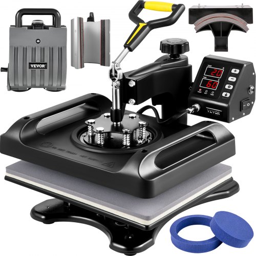 VEVOR 6 en 1 Presse à Chaud 29x38 cm Machine Impression Textile Noire Machine de Transfert Numérique Presse de Chaleur Sublimation Rotation de 360 ° pour T-Shirts Casquettes Chapeaux Tasses Plaques
