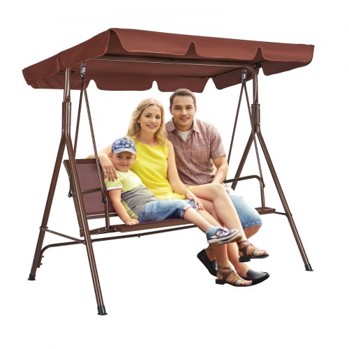 

VEVOR Balancelle de terrasse 3 places, balançoire d'extérieur avec auvent réglable de porche, accoudoirs, tissu Teslin, cadre en acier allié pour balcon, cour, patio, jardin, bord de piscine, marron