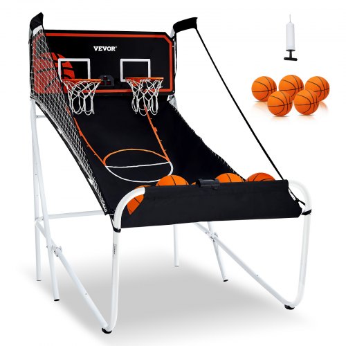 

VEVOR Jeu d'arcade de basketball pliable, 2 joueurs, panier de basketball à double tir à domicile, 5 ballons, tableau de bord électronique et pompe de gonflage, pour enfants et adultes, noir et blanc