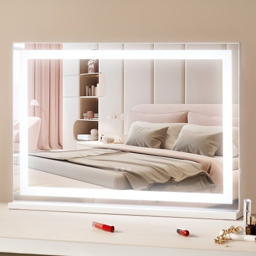 

VEVOR Miroir de Maquillage Lumineux, 3 Modes Éclairage de Couleur, Grand Miroir Cosmétique Studio Lumière LED, Miroir Grossissant 5X, Port USB, Contrôle Tactile Intelligent, avec Support, 797x547 mm