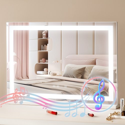

VEVOR Miroir de Maquillage Lumineux, 3 Modes Éclairage de Couleur, Grand Miroir Cosmétique Studio LED, Grossissement 5X, Haut-parleur Bluetooth, USB, Contrôle Tactile Intelligent, Support, 797x547 mm