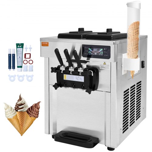 

VEVOR Machine à Crème Glacée Commerciale 18-28 L/h 3 Saveurs, Machine à Glace Italienne Trémie 2x5,5 L, Panneau LCD, Pré-refroidissement Nettoyage Automatique, pour Yaourt Café Snack-Bar Restaurant