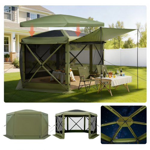 

VEVOR Tente Moustiquaire Tonnelle Pop-up 3x3 m Tente Moustiquaire Pliante 6-8 Personnes Abri Solaire à 6 Côtés pour Camping en Famille, Terrasse, Jardin, avec Toit Amovible, Sac de Transport, Vert