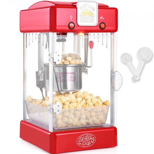 

VEVOR Machine à Pop Corn 300 W, Appareil à Pop-corn de Comptoir Électrique, Bol de 71 g pour 3,8 L par Lot, avec Porte en PP, 2 Cuillères et Plateau, Style Cinéma, pour Fête Magasin Soirée, Rouge