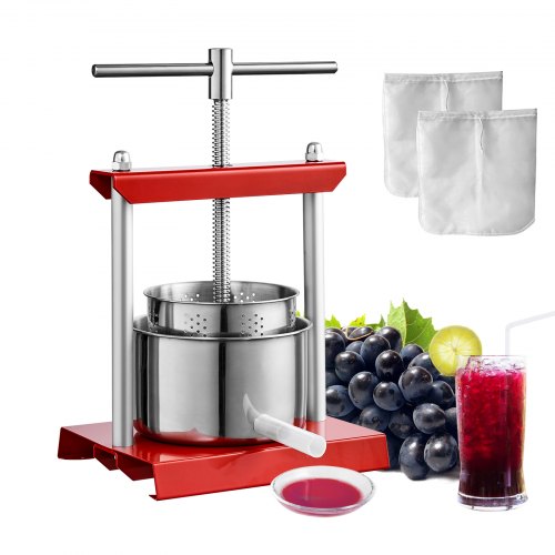 VEVOR Pressoir à Fruits Manuel 5 L Pressoir à Vin en Inox Presse-Fruits Manuel Baril Intérieur 18x15