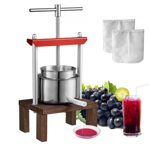 VEVOR Pressoir Ă Fruits Manuel 2 L Pressoir Ă Vin en Acier Inoxydable Base en Bois Presse-Fruits Man