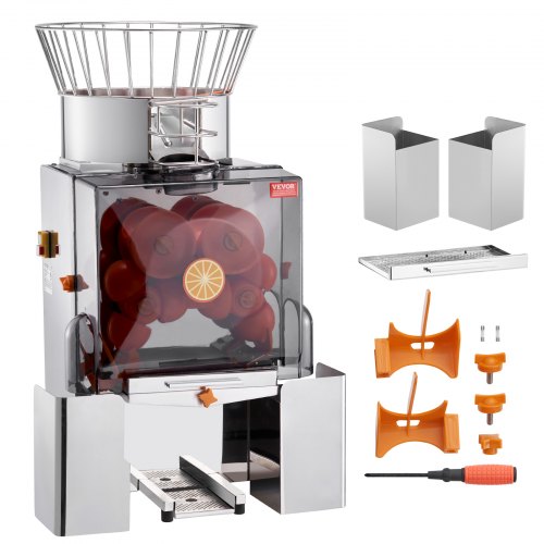 

VEVOR Presse-Agrumes Électrique Commercial 120 W Extracteur de Jus Automatique 25 Oranges/min avec Filtre Extractible et Seau de Collecte d'Épluchure pour Orange Pamplemousse Restaurant Café Fruiterie