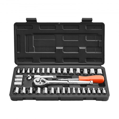 

VEVOR Jeu de Douilles SAE et Métriques, Kit d'Outils de Mécanicien 39PCs, avec Clé à Cliquet à Entraînement de 9,5 et 6,4 mm, Accessoires et Étui de Rangement, en Acier Allié CR-V, Réparation